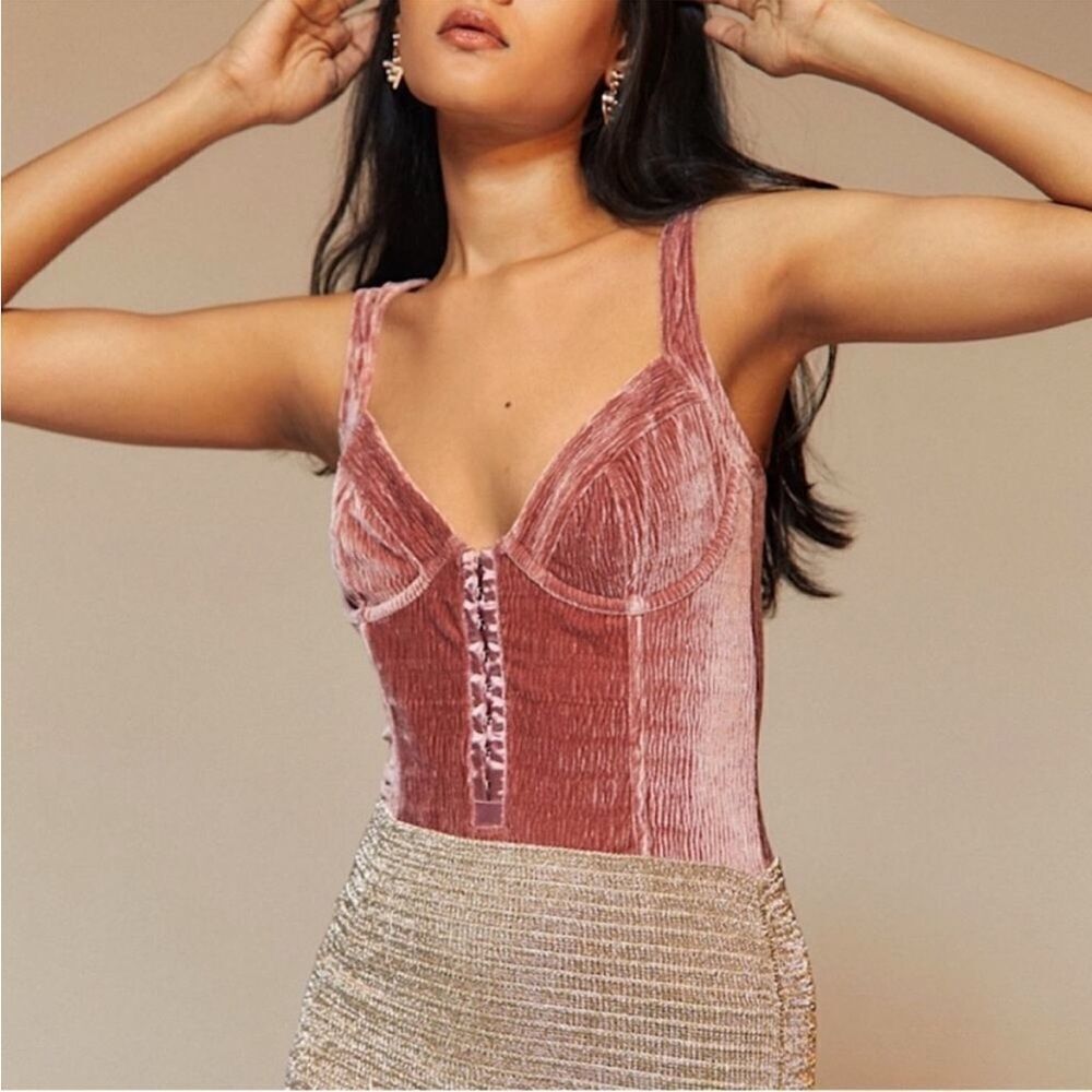 Urban Outfitters Out From Under Pink Crushed Velvet Bustier Bodysuit (Size:Small - Picture 6 of 16